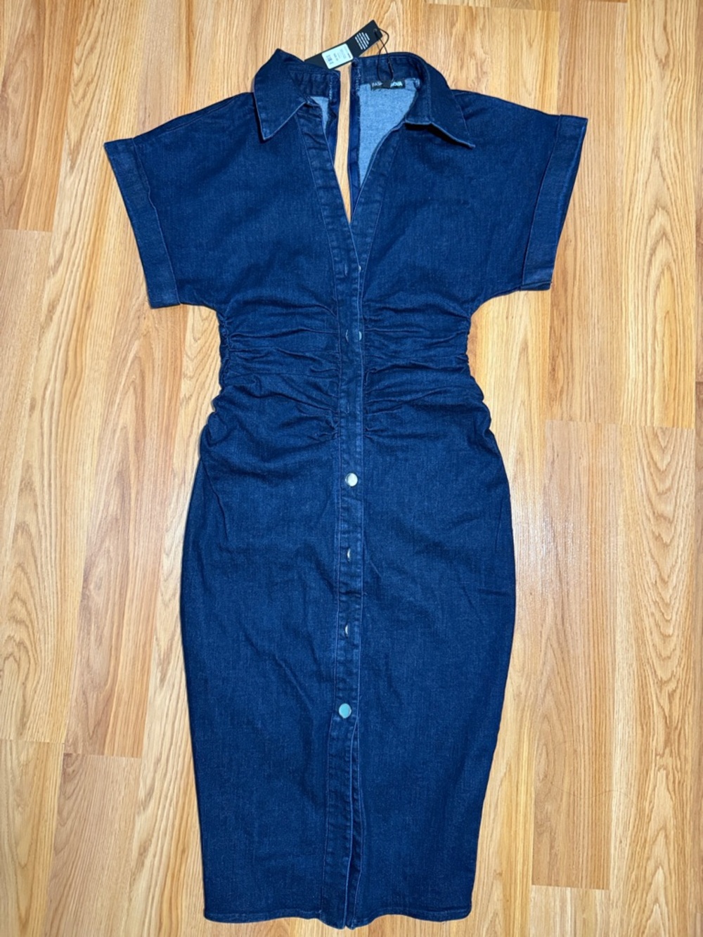 Fashion Nova Dark Blue Denim Midi Shirt Dress